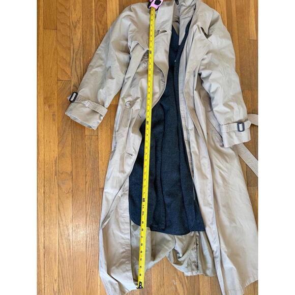 Evan-Picone Tan Trench Coat Petite 10 Long Classic Belted Wool Lined Jacket - Picture 3 of 6